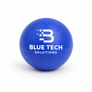 Blue Tech logo on foam ball